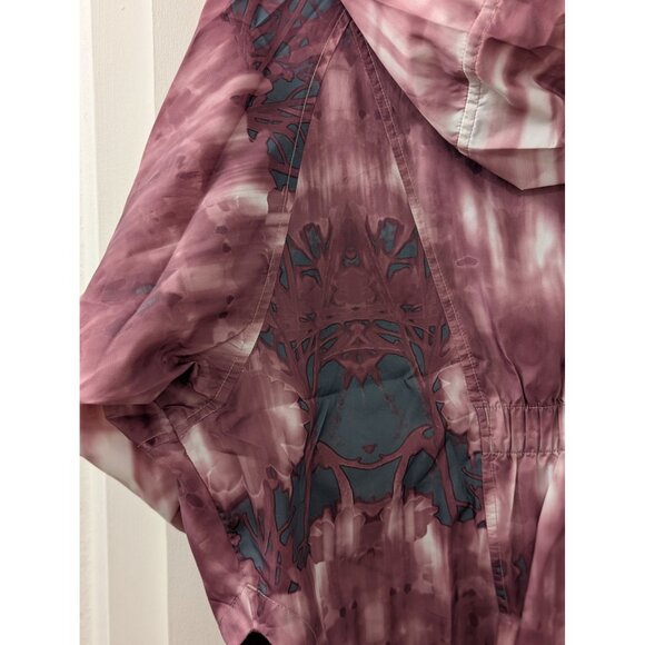 Tie-Dye Burgundy & Aqua Hooded Windbreaker Jacket With Zipper & Pockets Womens S - Picture 6 of 8